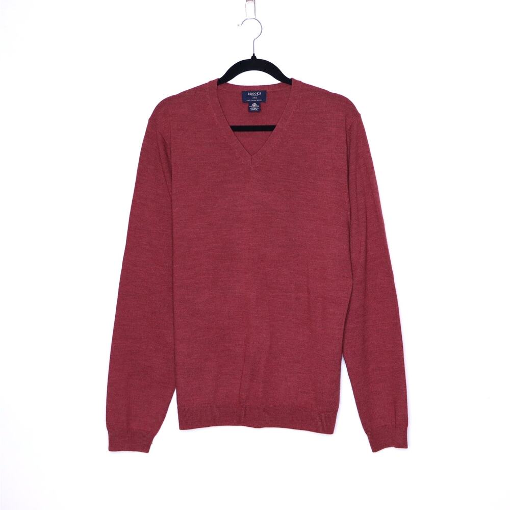 BROOKS Merino Wool V Neck Sweater Red Long Sleeves Lightweight Casual Men's L